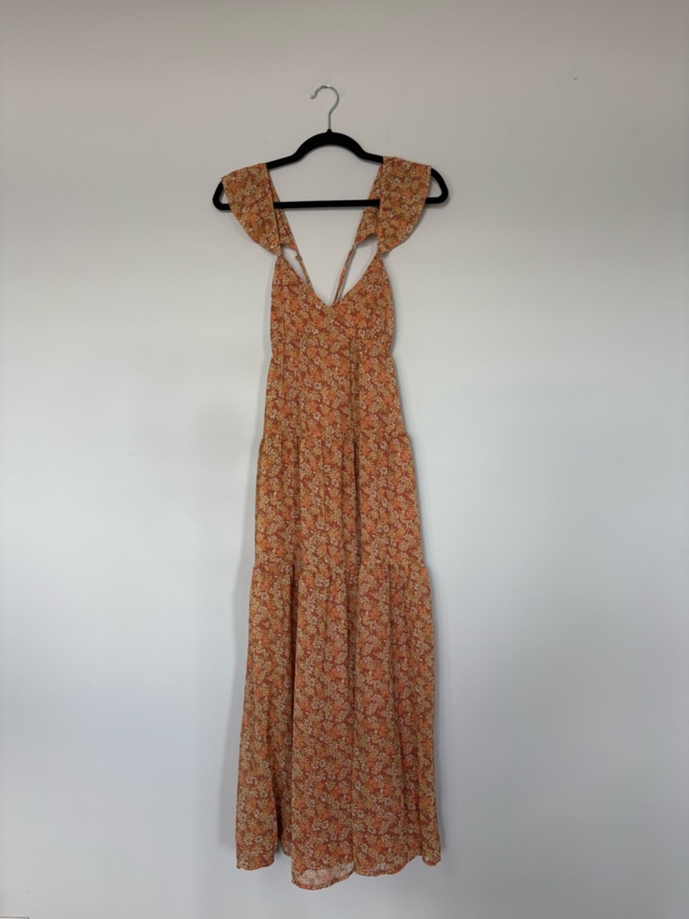 Madewell Georgette Ruffle Tiered Midi Maxi Dress Size 2 Orange Floral Flowy